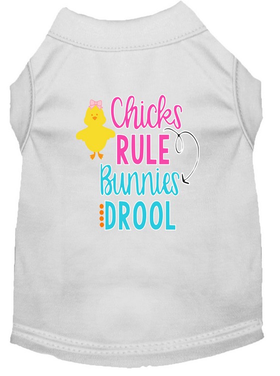 Chicks Rule Screen Print Dog Shirt White Med